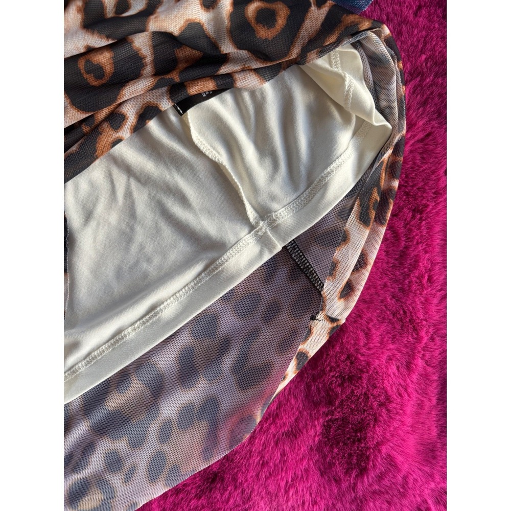 AFRM Shailene Mesh Dress Leopard Floral Print Long Sleeve Small Edgy Sheer Body - Picture 15 of 16